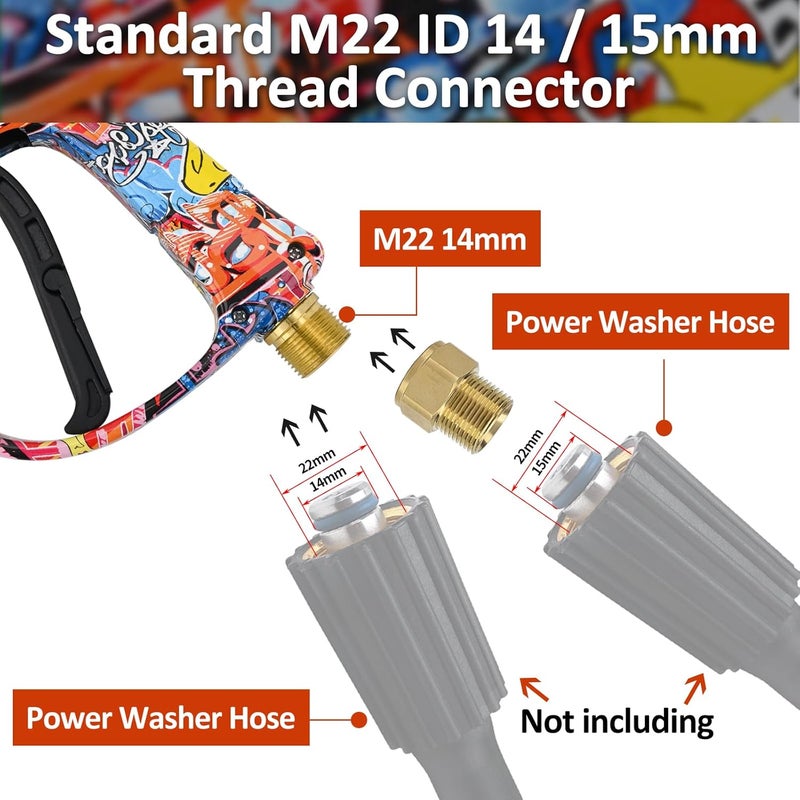 BEAR FORCE Pressure Washer Spray Gun M22-14 Max 3000 PSI with 1/4" Quick Connector Snow Foam Lance & 5 Spray Tips & Clip Nozzle Holder, Compatible for Some of Greenworks Kar-cher Ryobi Homelite Pressure Washer - Image 4